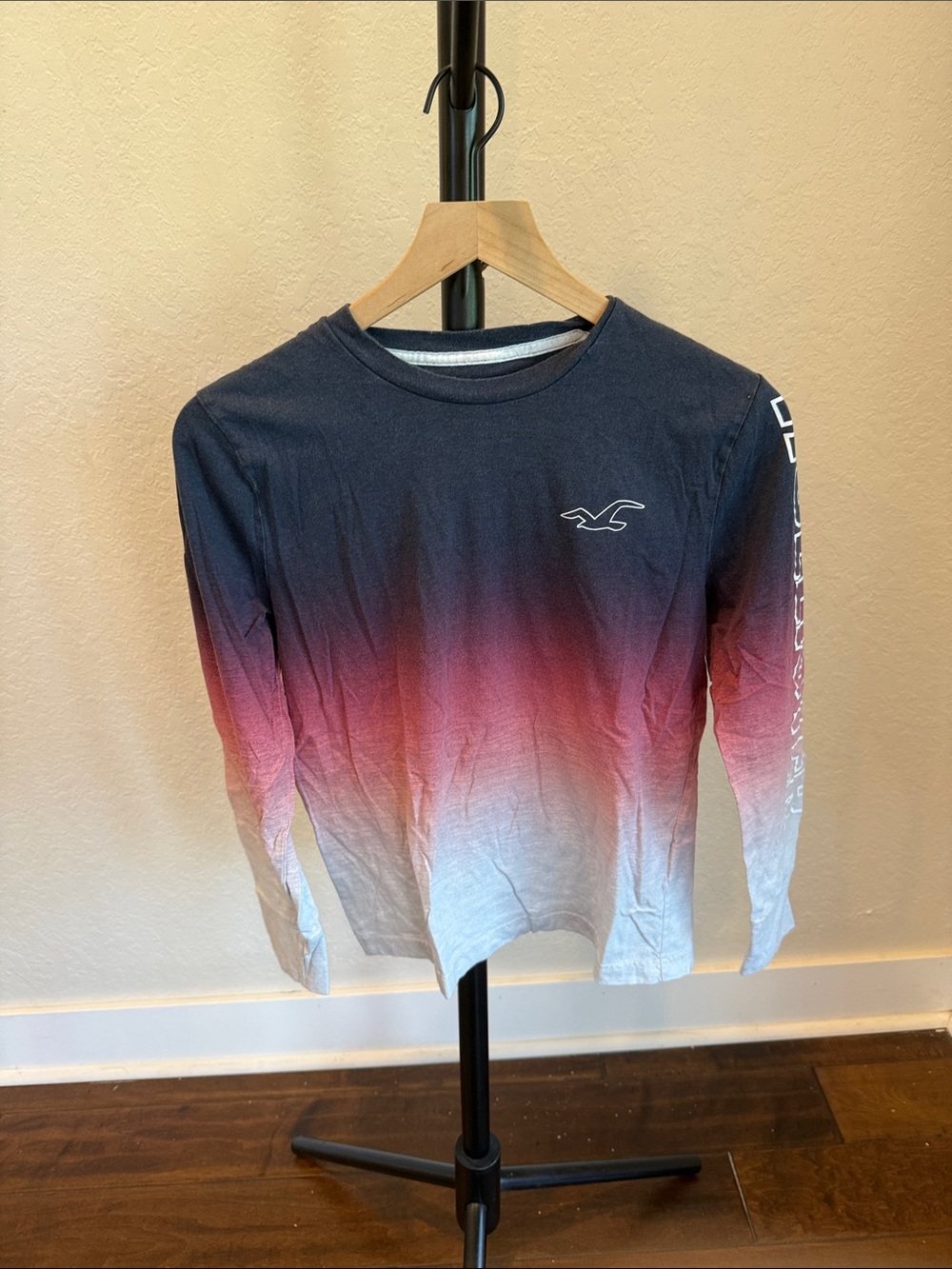 Hollister Ombre Long Sleeve Tee in Navy, Pink & Light Blue